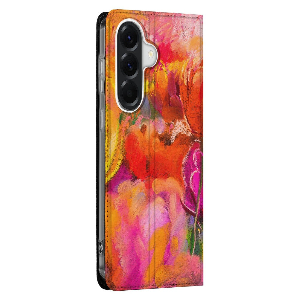 Samsung Galaxy A37 Bookcase Hoesje Tulips detail weergave kleurrijke aquarel print.
