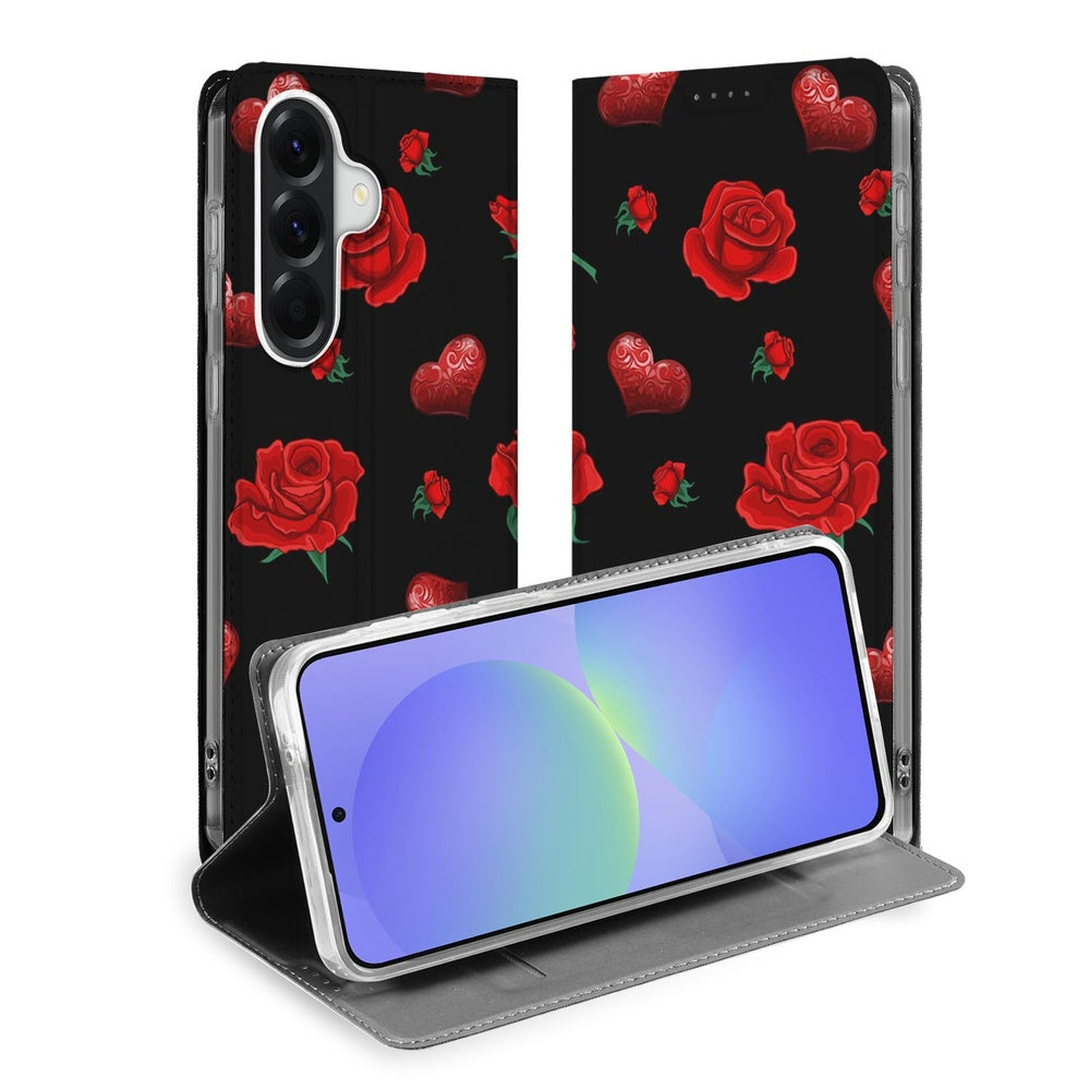 Samsung Galaxy A37 Bookcase Valentine rose design front view.