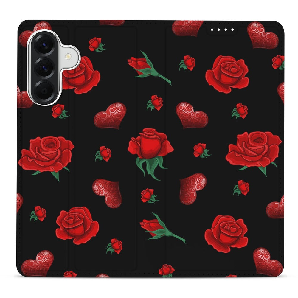 Bookcase Samsung Galaxy A37 Valentine Design rozen hartjes Vooraanzicht.