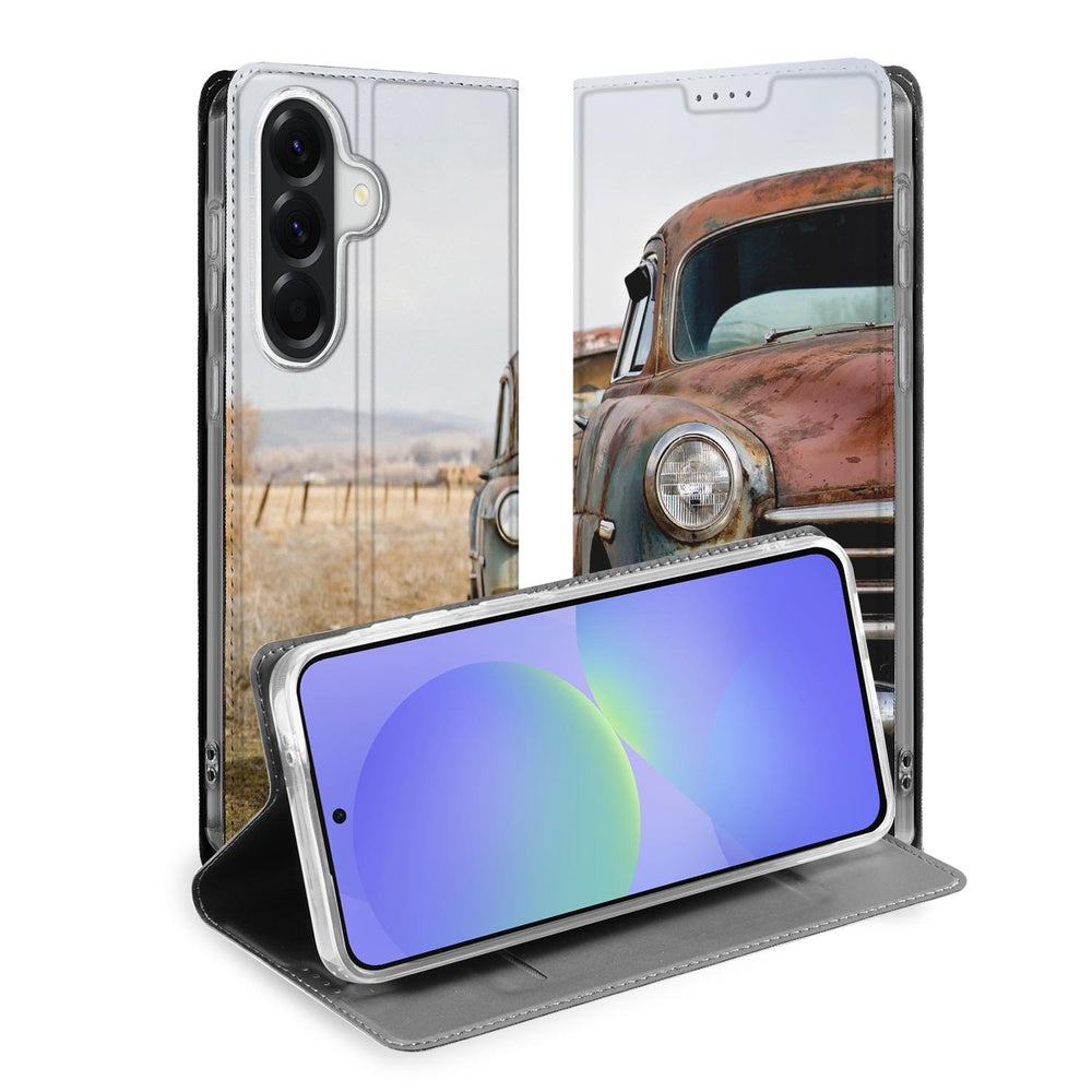 Samsung Galaxy A37 Book Case Vintage Auto Vooraanzicht.