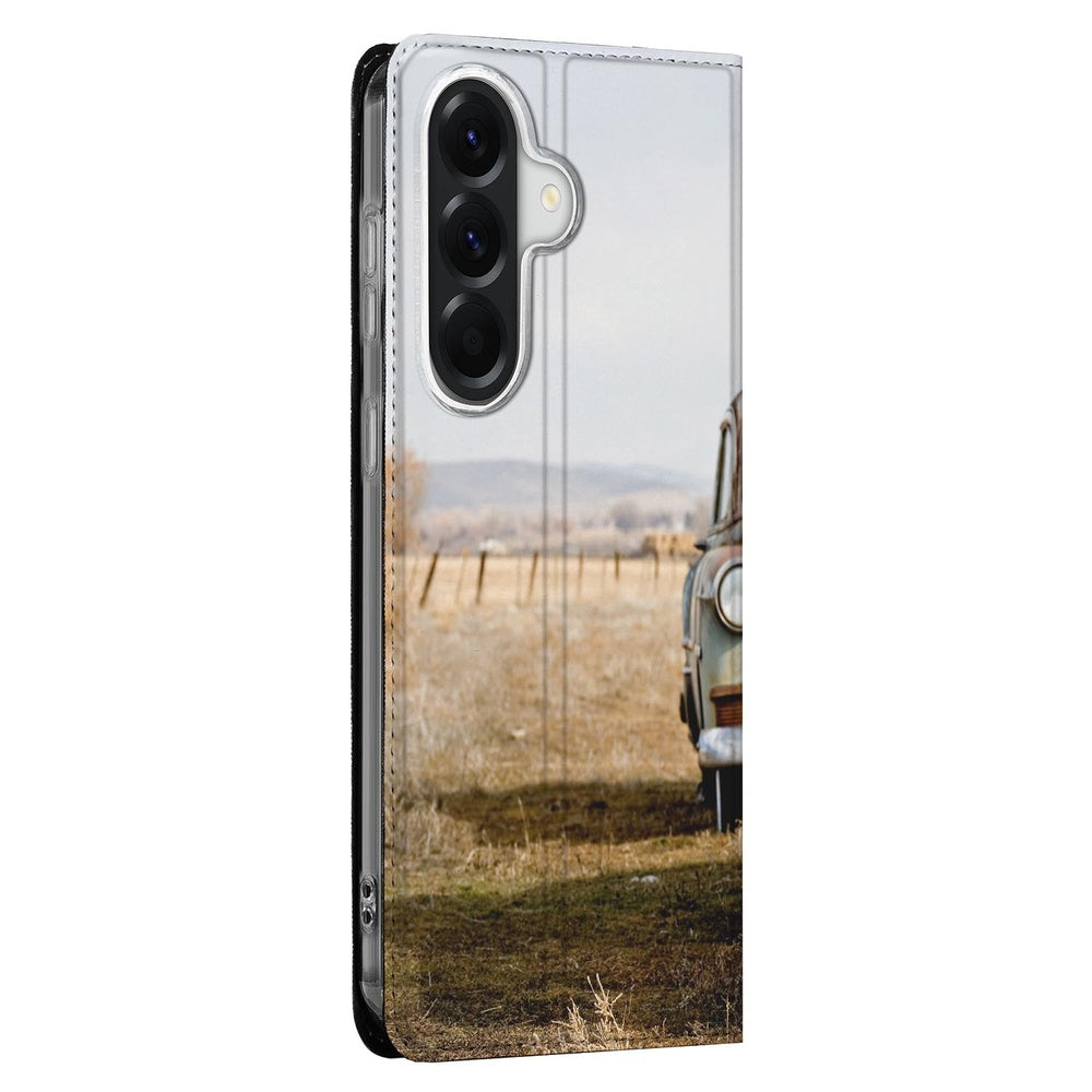 Samsung Galaxy A37 Book Case Vintage Auto boekhoes retro auto aanzicht.