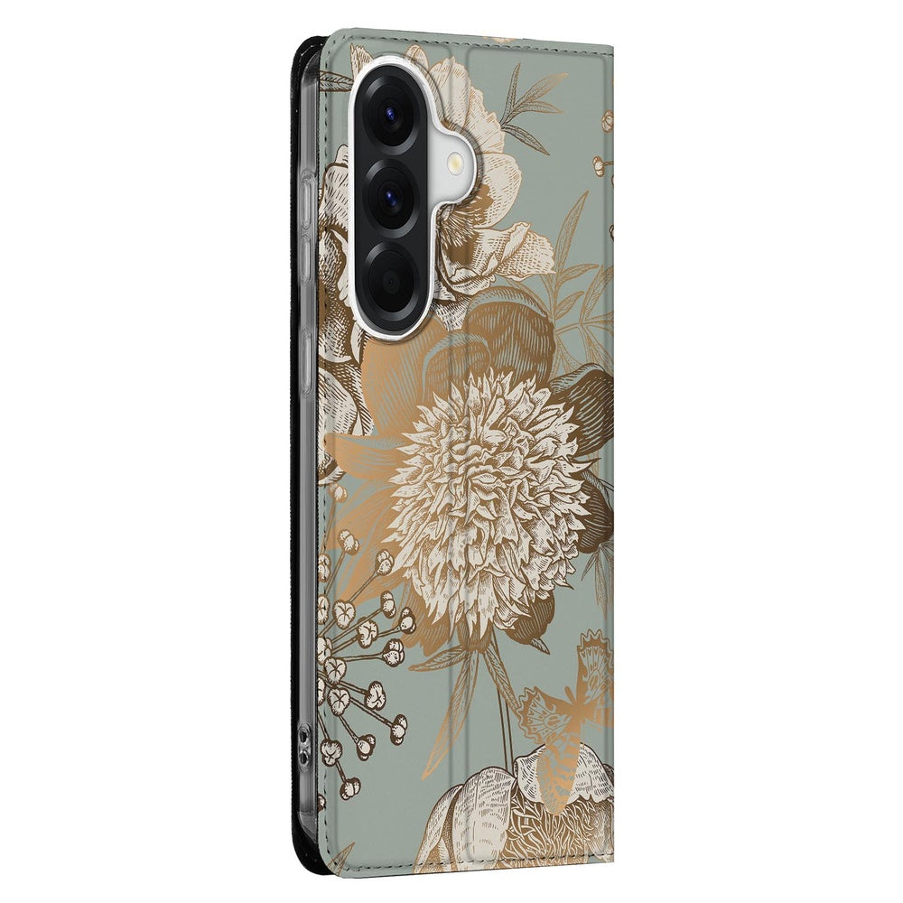 Samsung Galaxy A37 Book Cover Vintage Bird Flowers Detail.