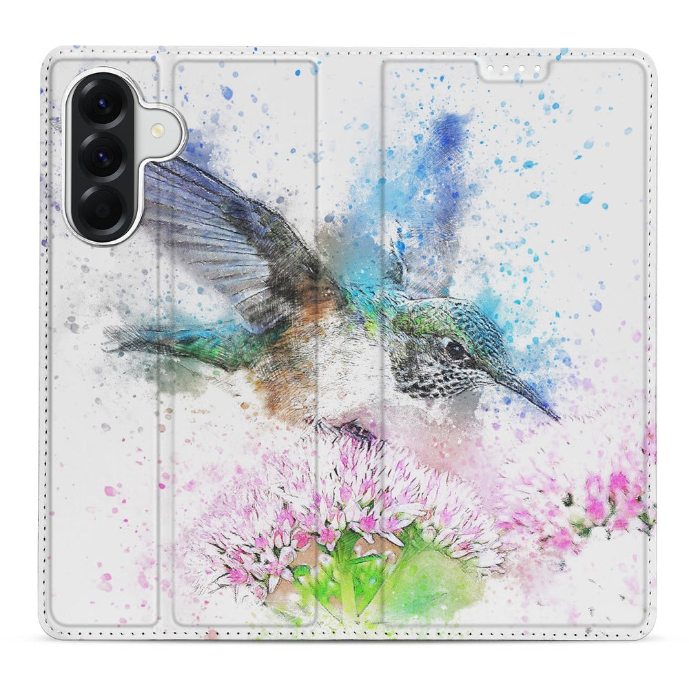 Samsung Galaxy A37 Flip Style Cover Vogel vogelprint detail.