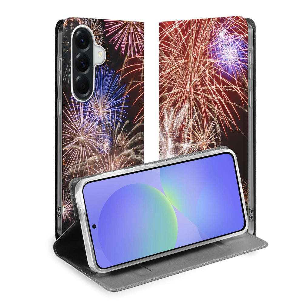 Samsung Galaxy A37 Standcase Hoesje Vuurwerk vuurwerkprint vooraanzicht.