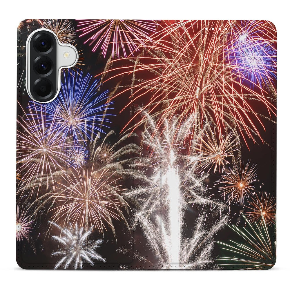 Samsung Galaxy A37 Standcase Hoesje Vuurwerk vuurwerkprint vooraanzicht.
