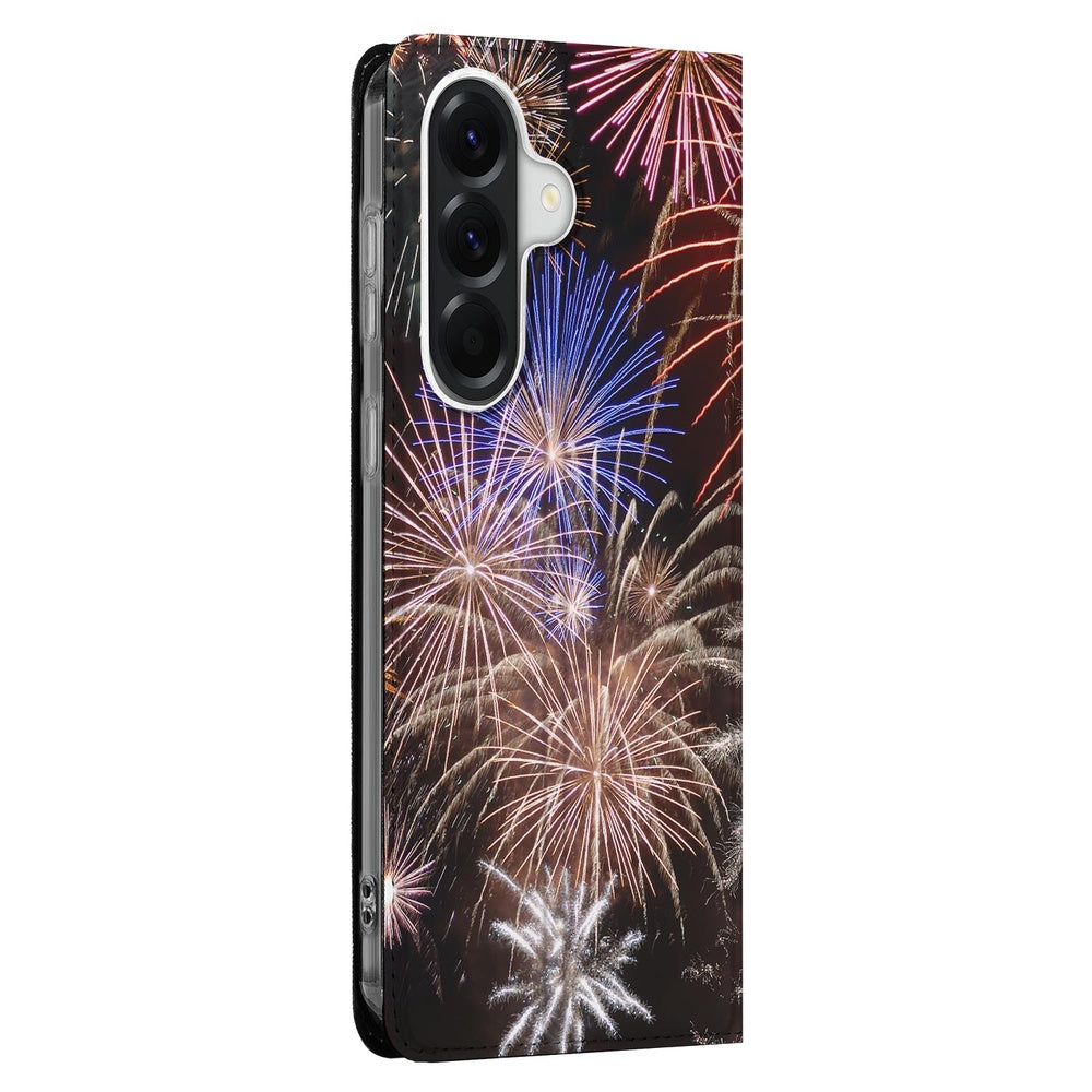 Samsung Galaxy A37 Standcase Hoesje Vuurwerk vuurwerkprint aanzicht.
