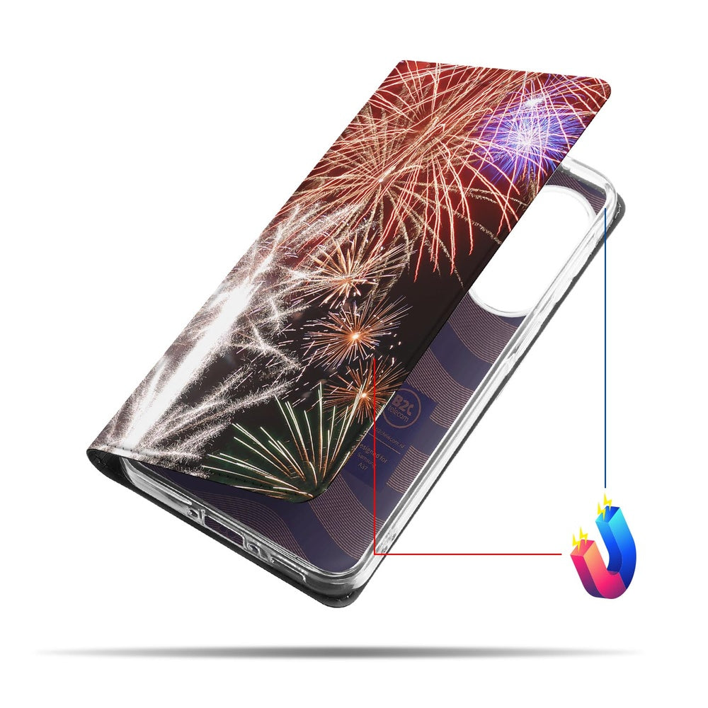 Samsung Galaxy A37 Standcase Hoesje Vuurwerk vuurwerkprint zijkant.