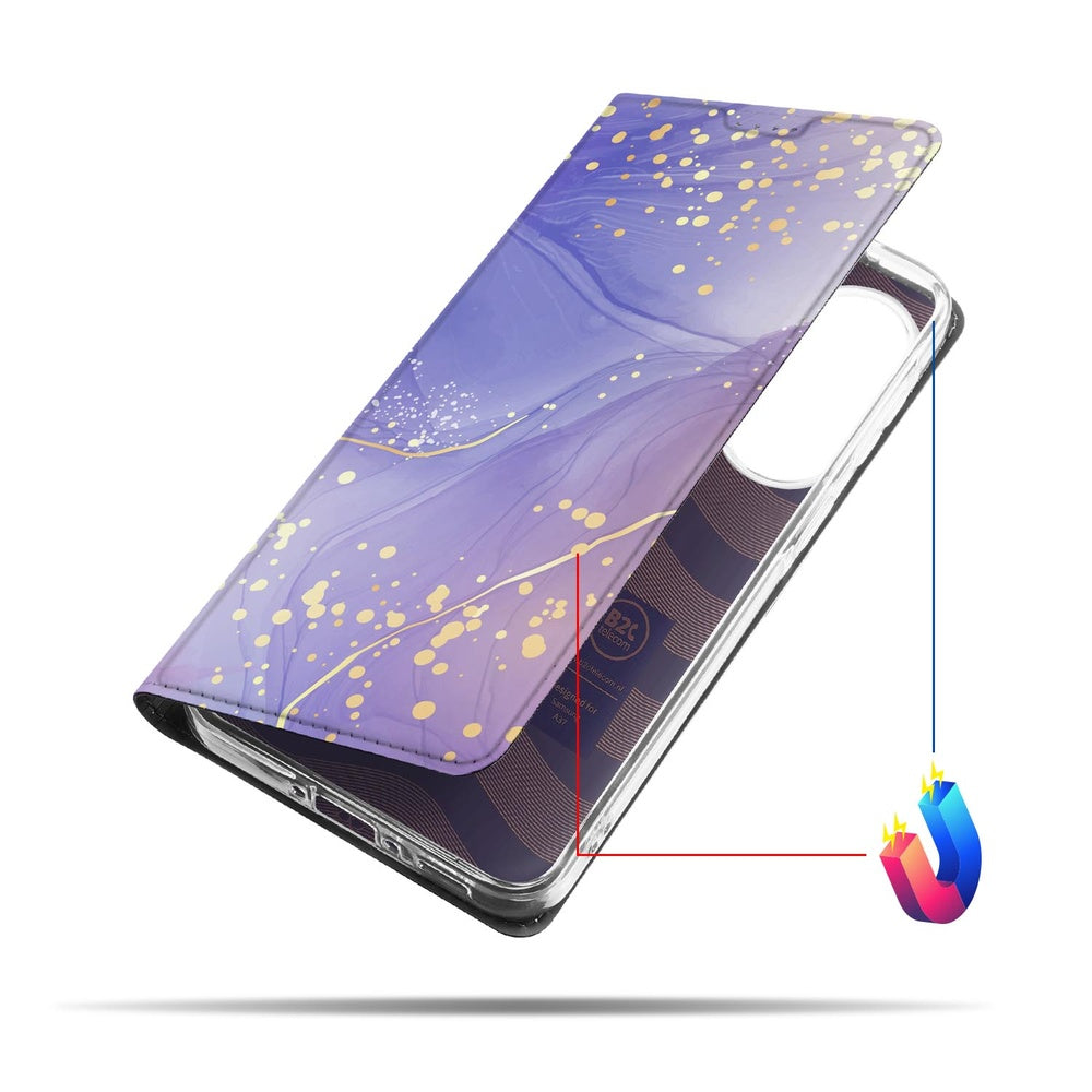 Samsung Galaxy A37 Bookcase Watercolor Paars detail zijkant.