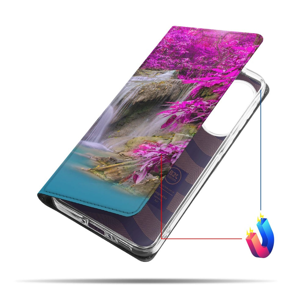 Samsung Galaxy A37 Telefoonhoesje Waterval book cover paarse watervaldesign zijkant.
