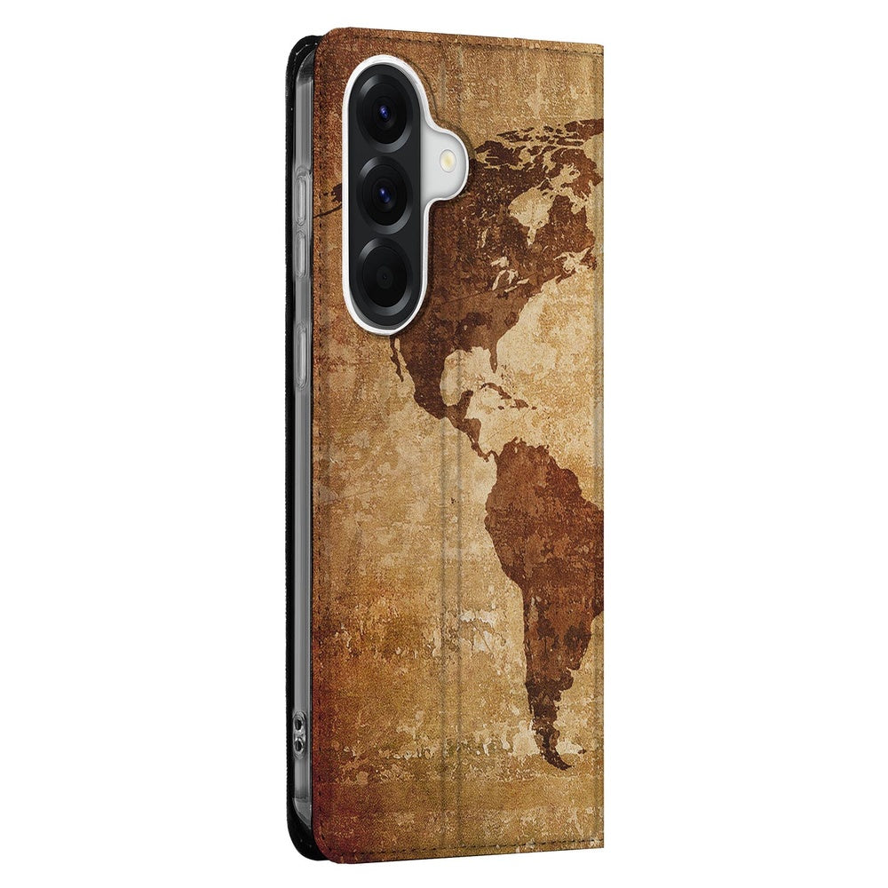 Samsung Galaxy A37 Bookcase Hoesje Wereldkaart wereldkaart motief vooraanzicht.