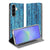 Samsung Galaxy A37 Flip Style Cover Wood Blue Voorkant en Achterkant.