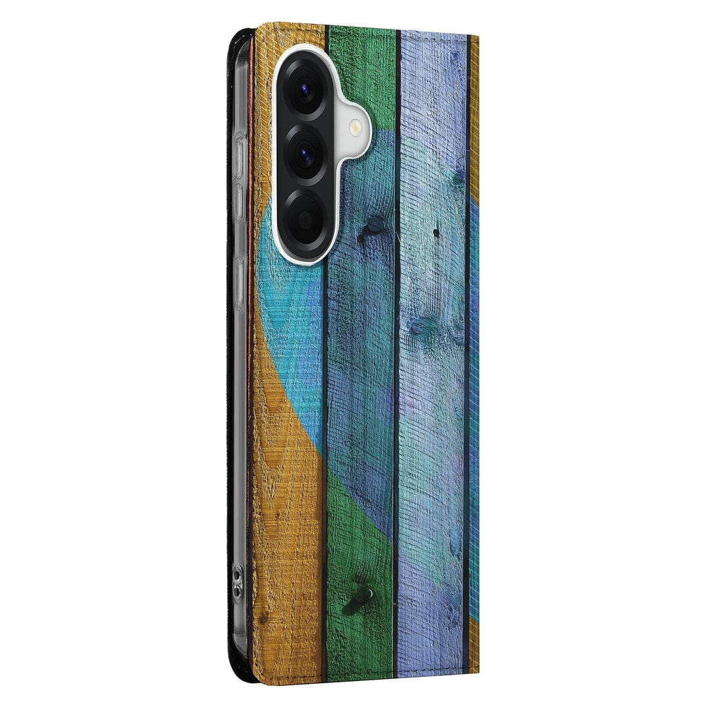 Samsung Galaxy A37 Standcase Hoesje Wood Heart, standcase, kleurrijk houten hart, voorkant.