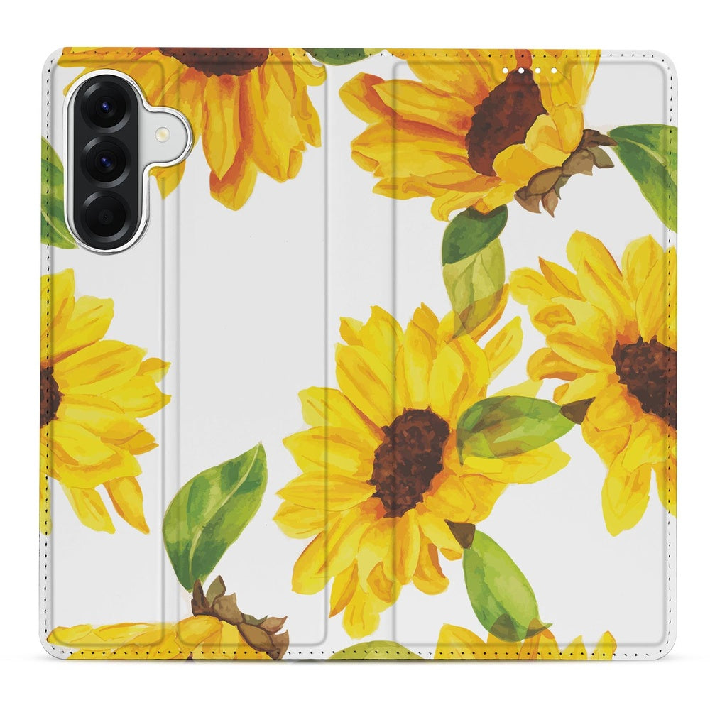 Samsung Galaxy A37 Book Case Zonnebloemen zonnebloemen print voorkant.