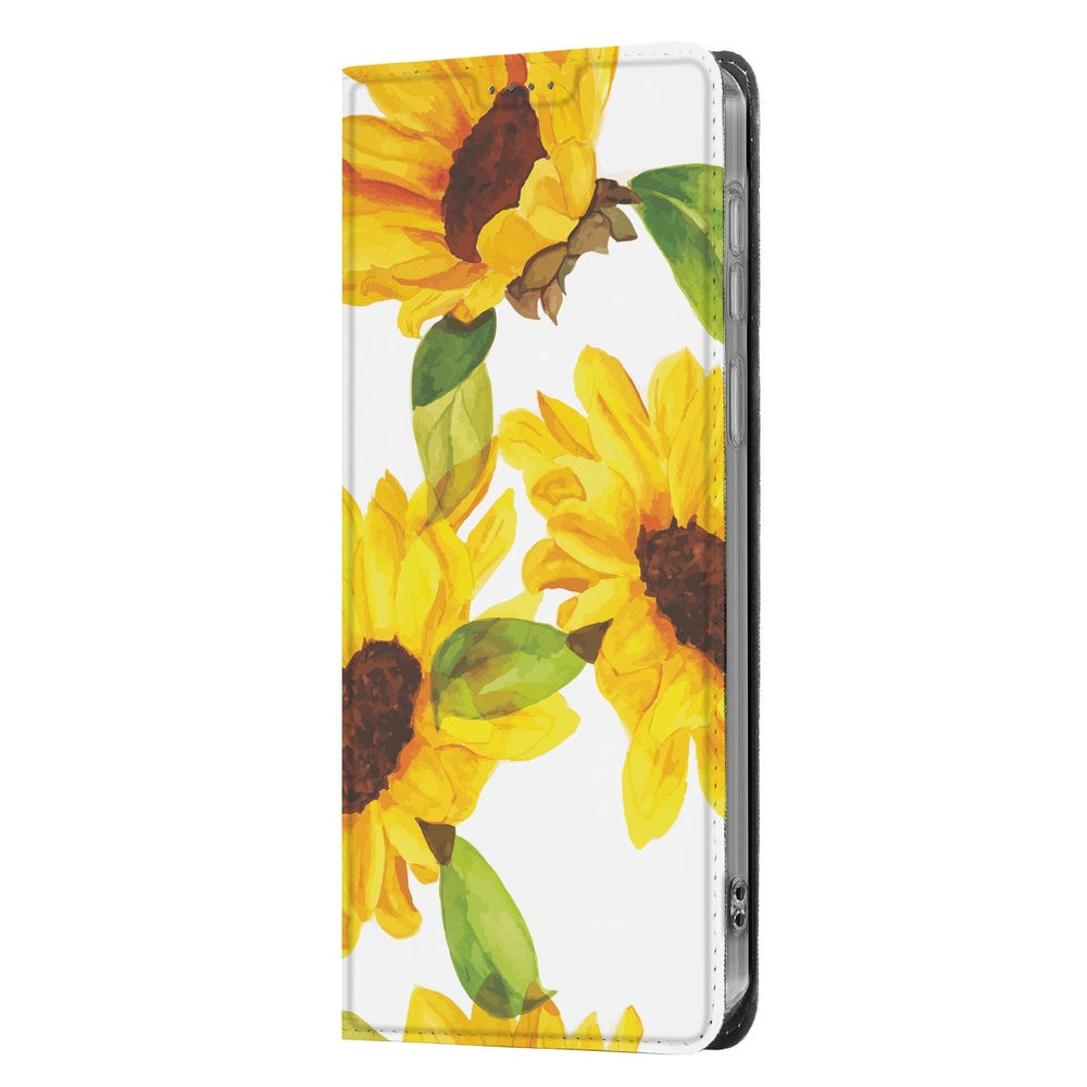 Samsung Galaxy A37 Book Case Zonnebloemen standcase zonnebloemen design zijaanzicht.