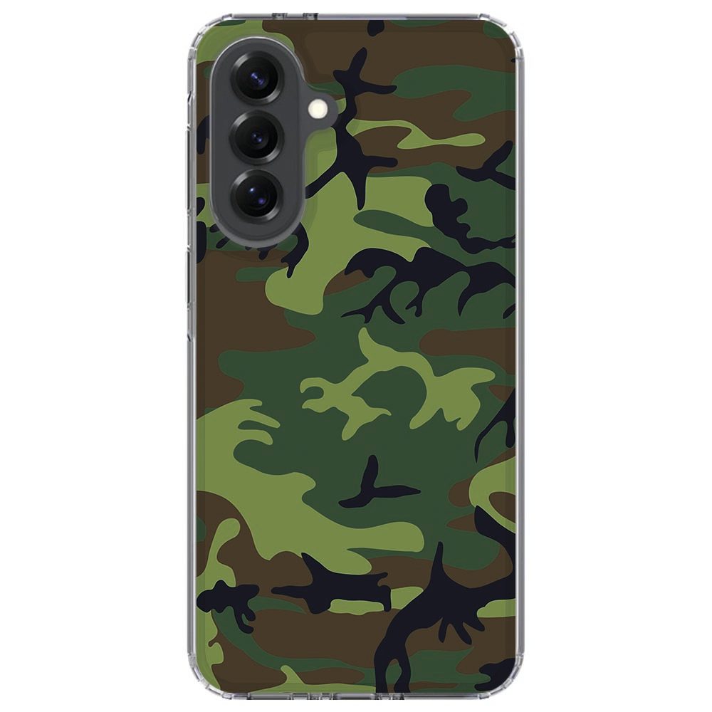 Army Dark hoesje op een Samsung Galaxy A37, liggend met zicht op de knoppen