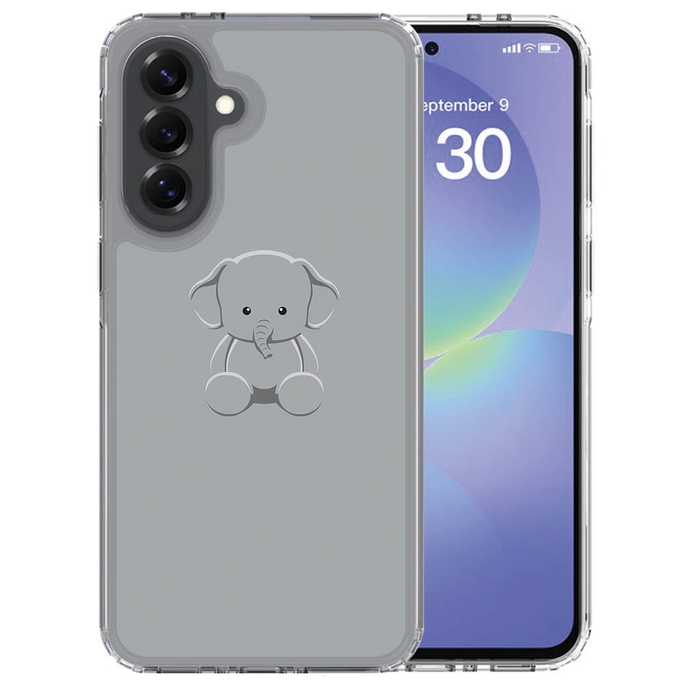 Grijs Baby Olifant siliconen hoesje gemonteerd op een Samsung Galaxy A37