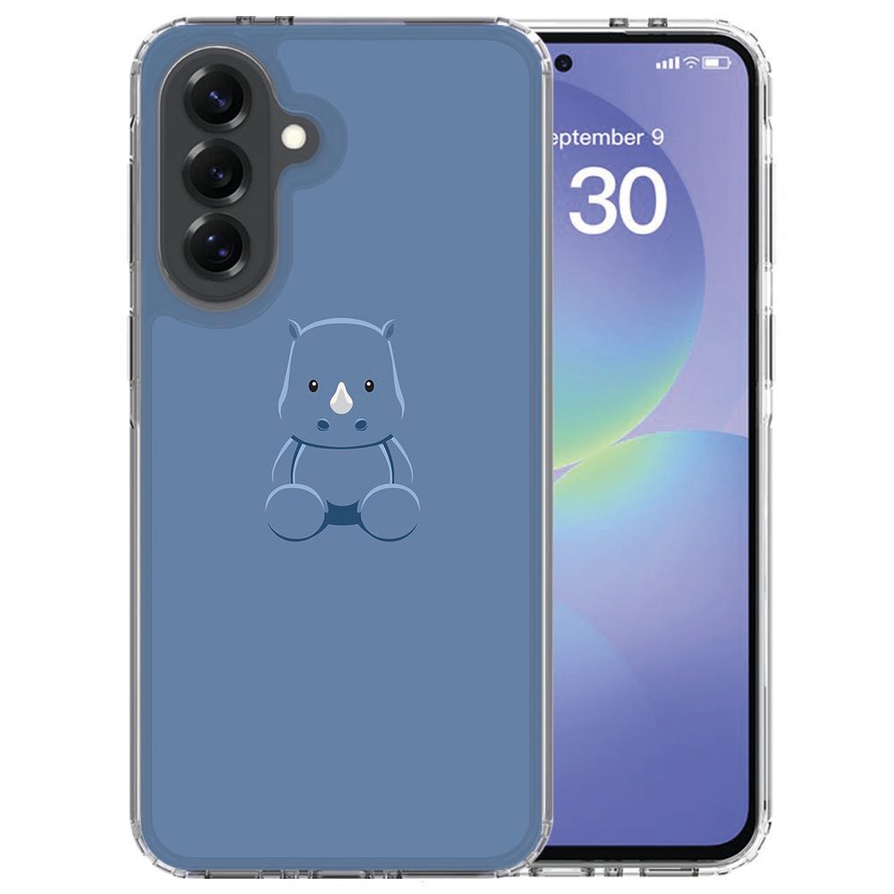 Achterkant van Samsung Galaxy A37 softcase hoesje met blauwe Baby Rhino illustratie