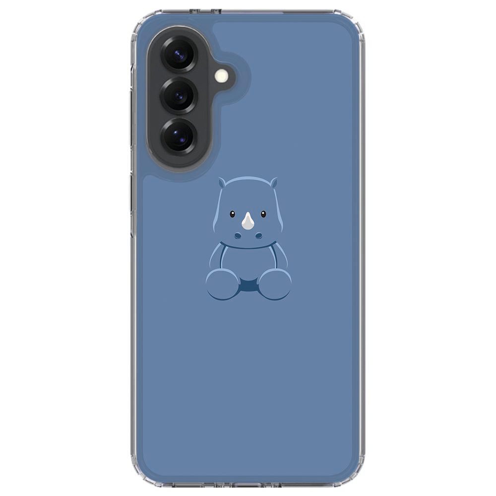 Samsung Galaxy A37 met Baby Rhino hoesje, zijaanzicht met knoppenoverlay
