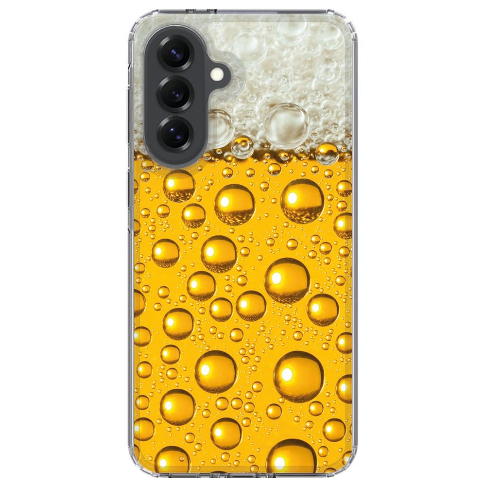 Samsung Galaxy A37 met Bier hoesje, liggend met zicht op de speakeropeningen
