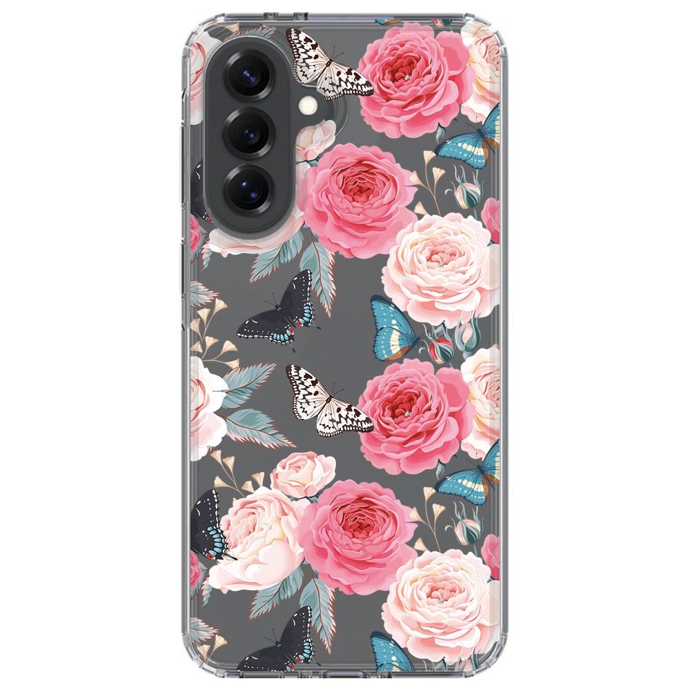 Samsung Galaxy A37 met Butterfly Roses hoesje, zijaanzicht met knoppen