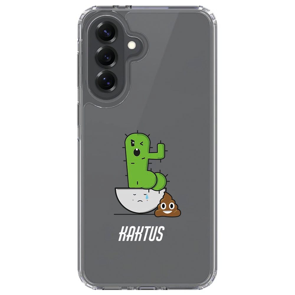 Samsung Galaxy A37 hoesje Cactus Poo vanuit een hoek, doorzichtige zijkanten