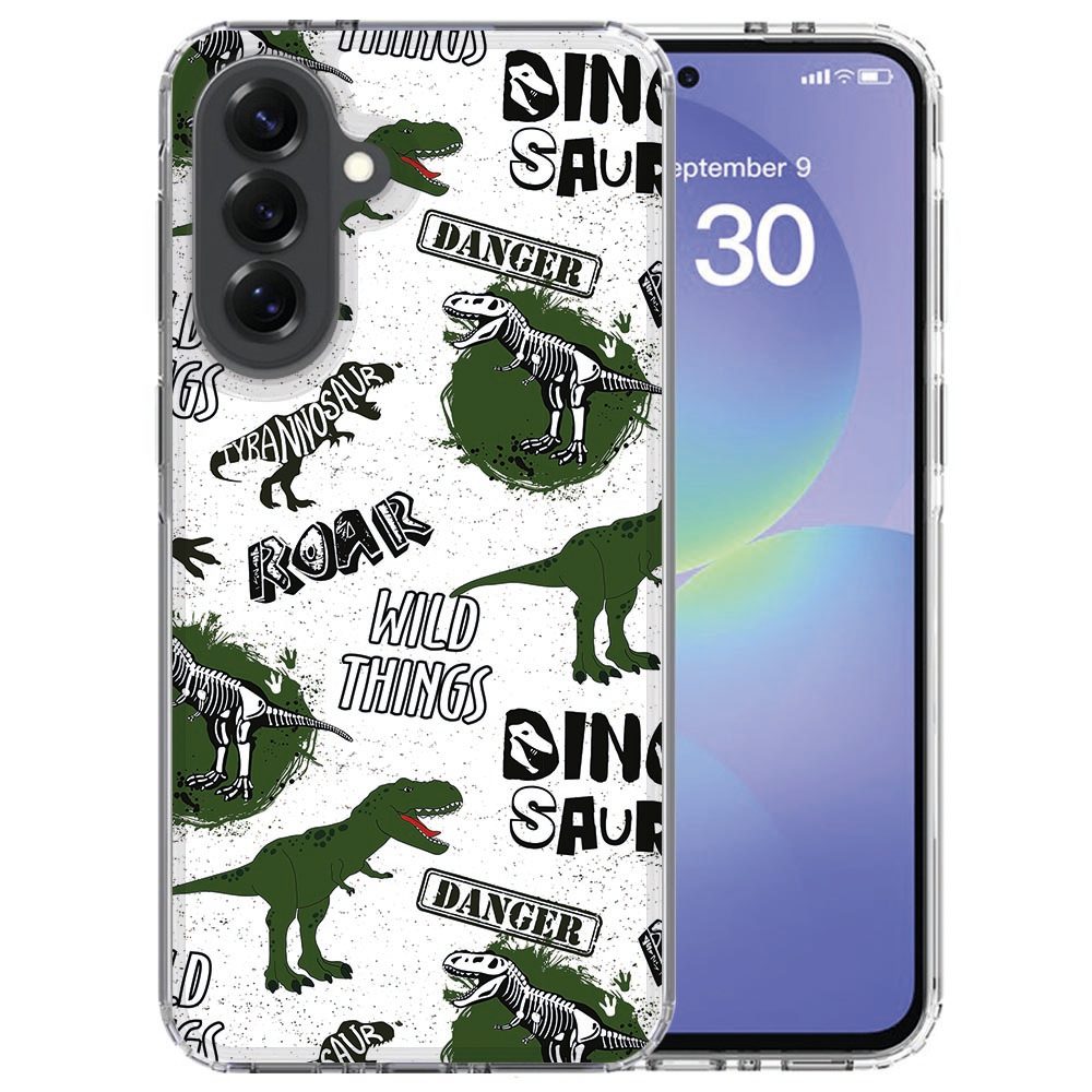 Achterkant van Samsung Galaxy A37 back cover hoesje met groen-witte Dinosaurus print