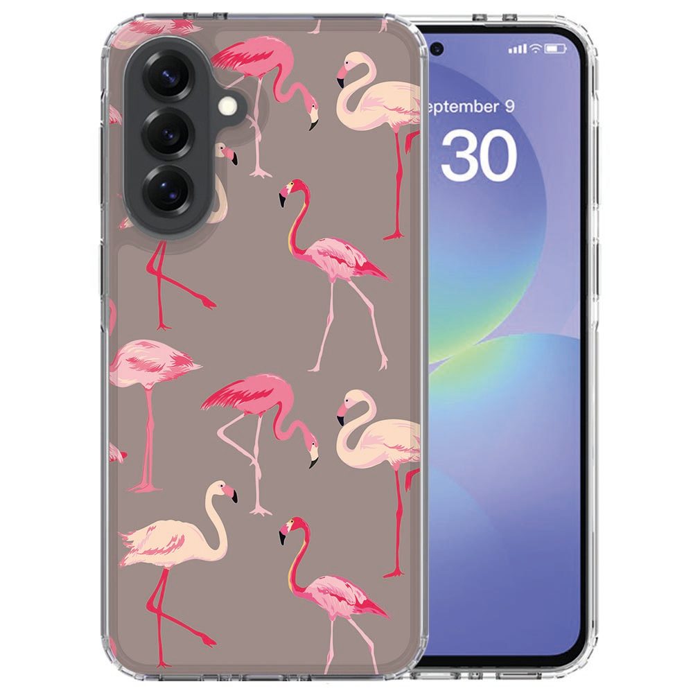 Siliconen hoesje Flamingo voor Samsung Galaxy A37, achterzijde met roze flamingoprint