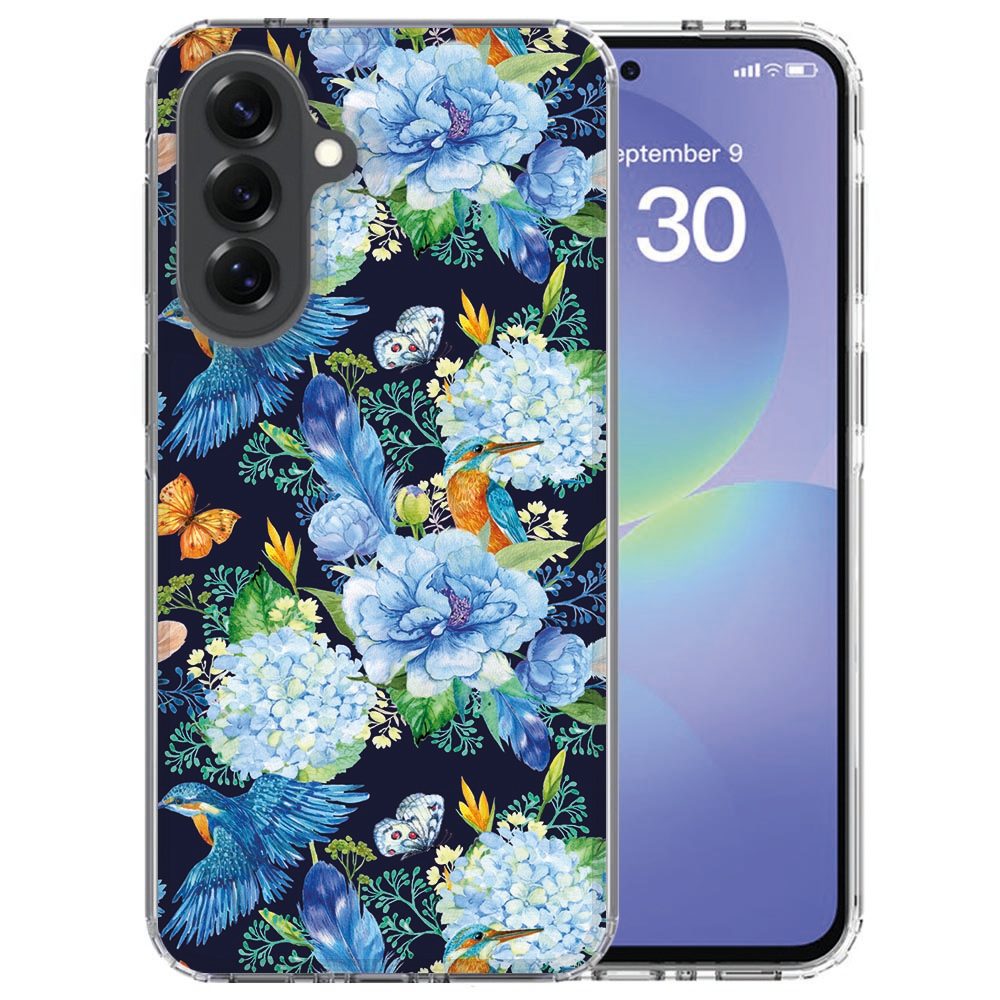 IJsvogel design in blauw en wit op de achterzijde van een Samsung Galaxy A37 softcase hoesje