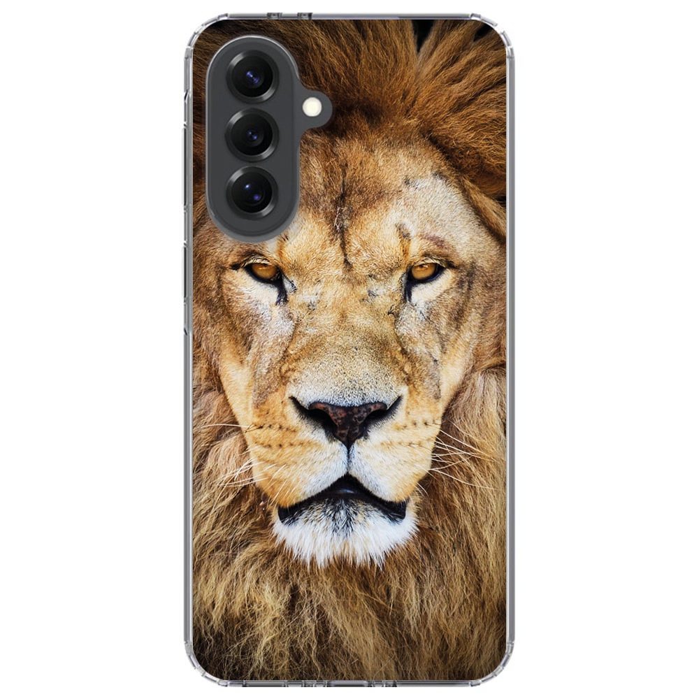 Samsung Galaxy A37 met Leeuw hoesje, close-up van de rand rond de cameralens