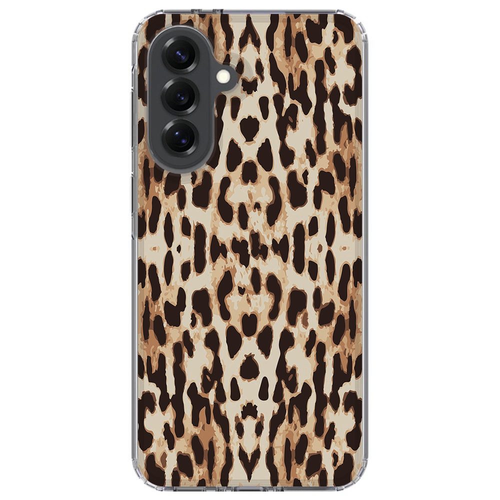 Samsung Galaxy A37 Leopard hoesje van de zijkant, met zichtbare knoppenoverlay