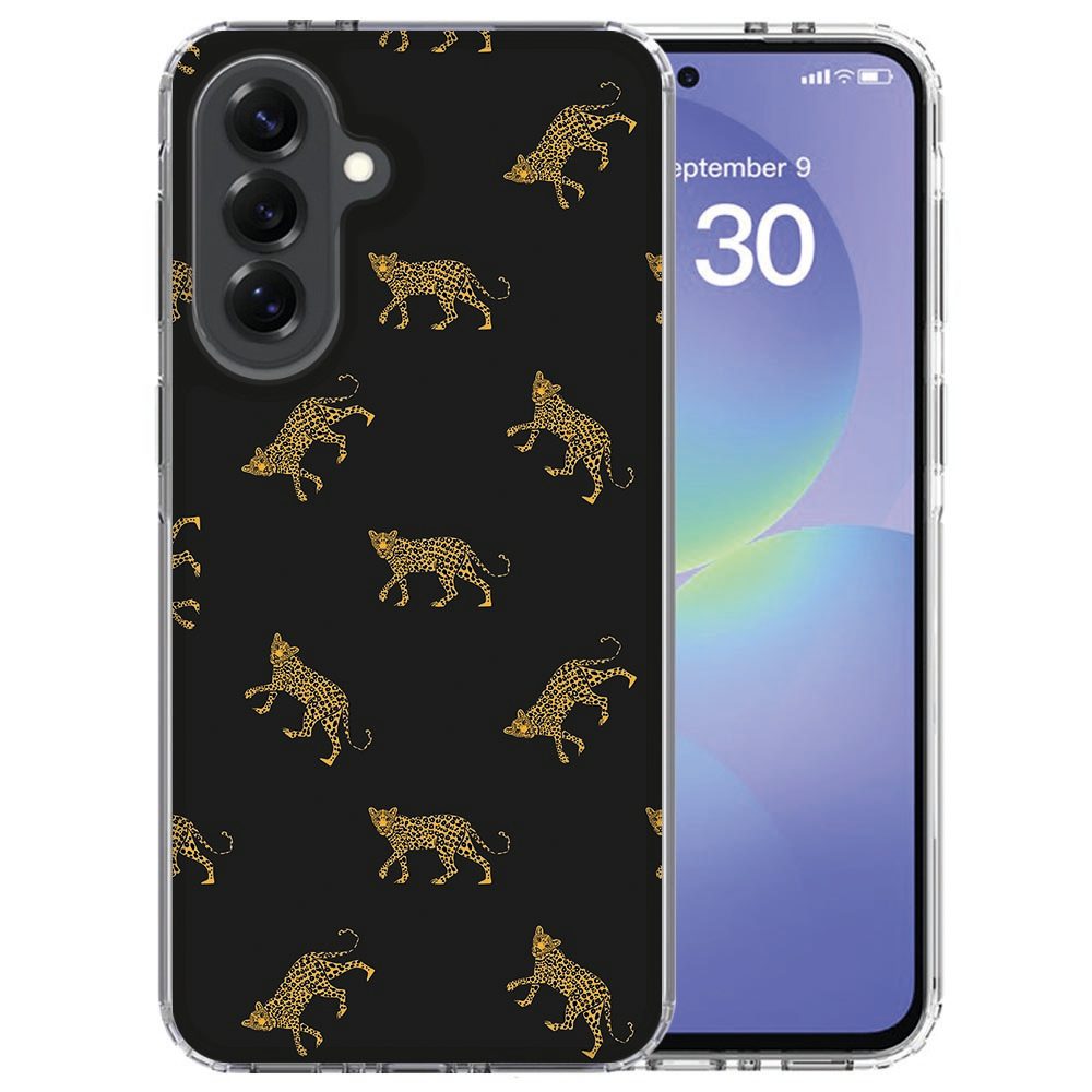 Zijaanzicht van de Samsung Galaxy A37 met Leopards hoesje en klikbare knoppen