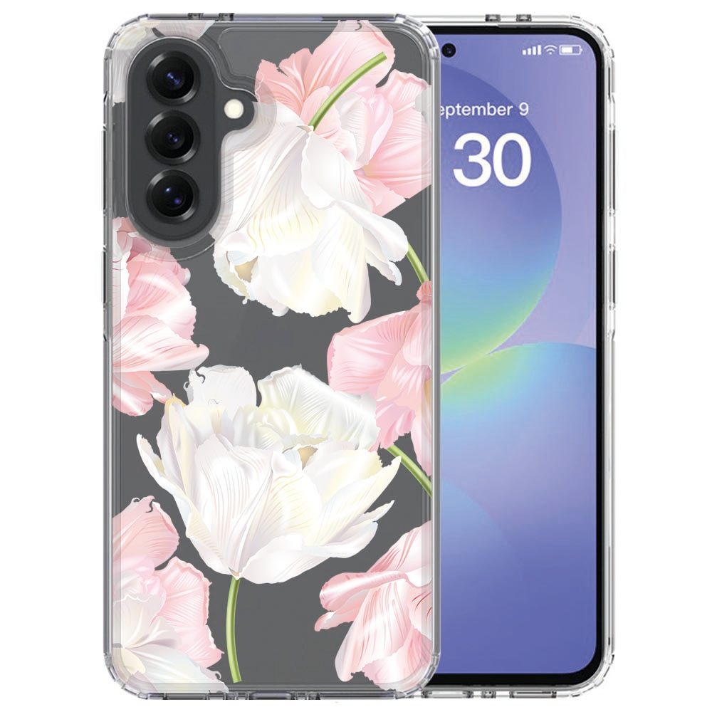 Samsung Galaxy A37 TPU hoesje Lovely Flowers met roze bloemen op witte ondergrond