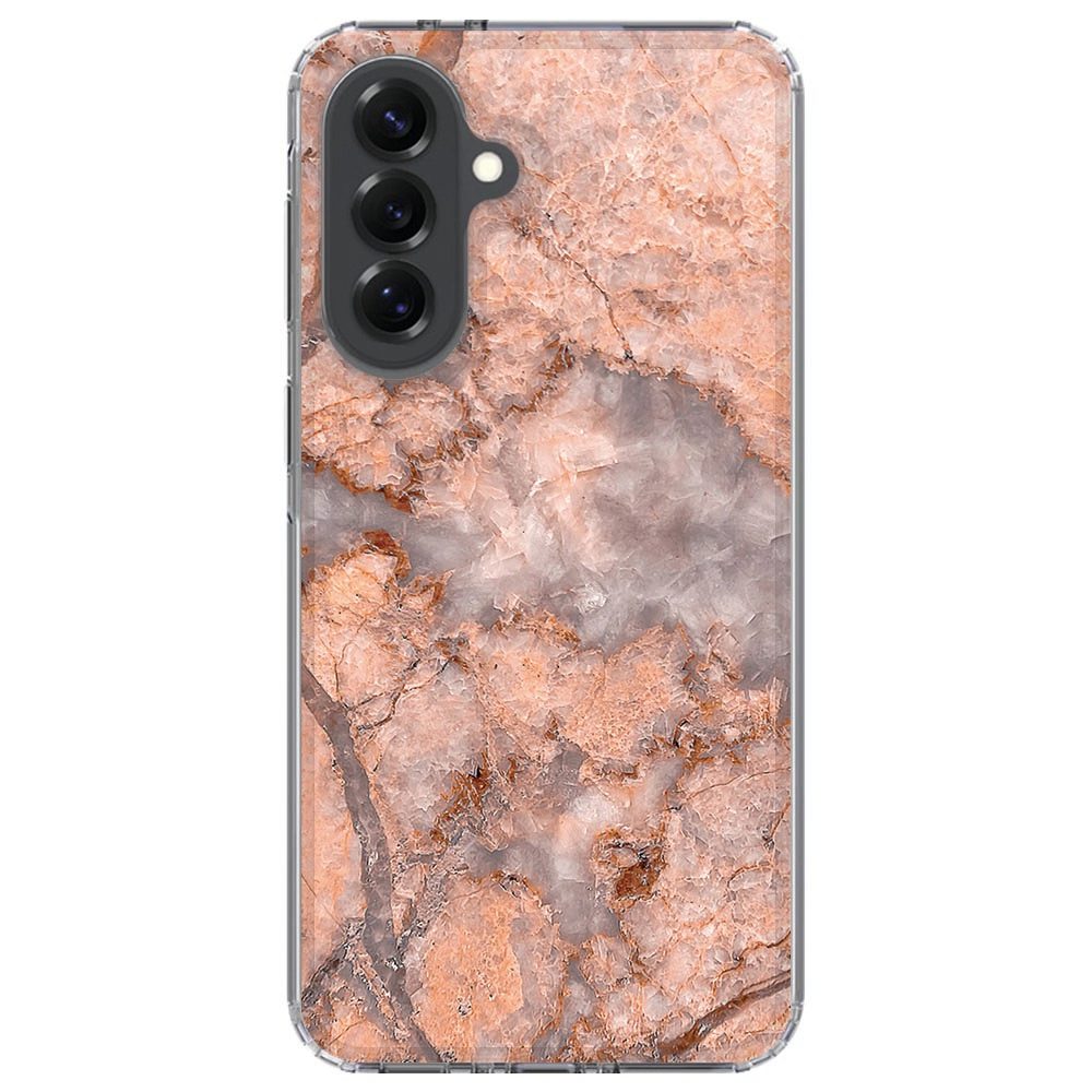 Samsung Galaxy A37 in het Marmer Oranje hoesje, vooraanzicht met verhoogde schermrand