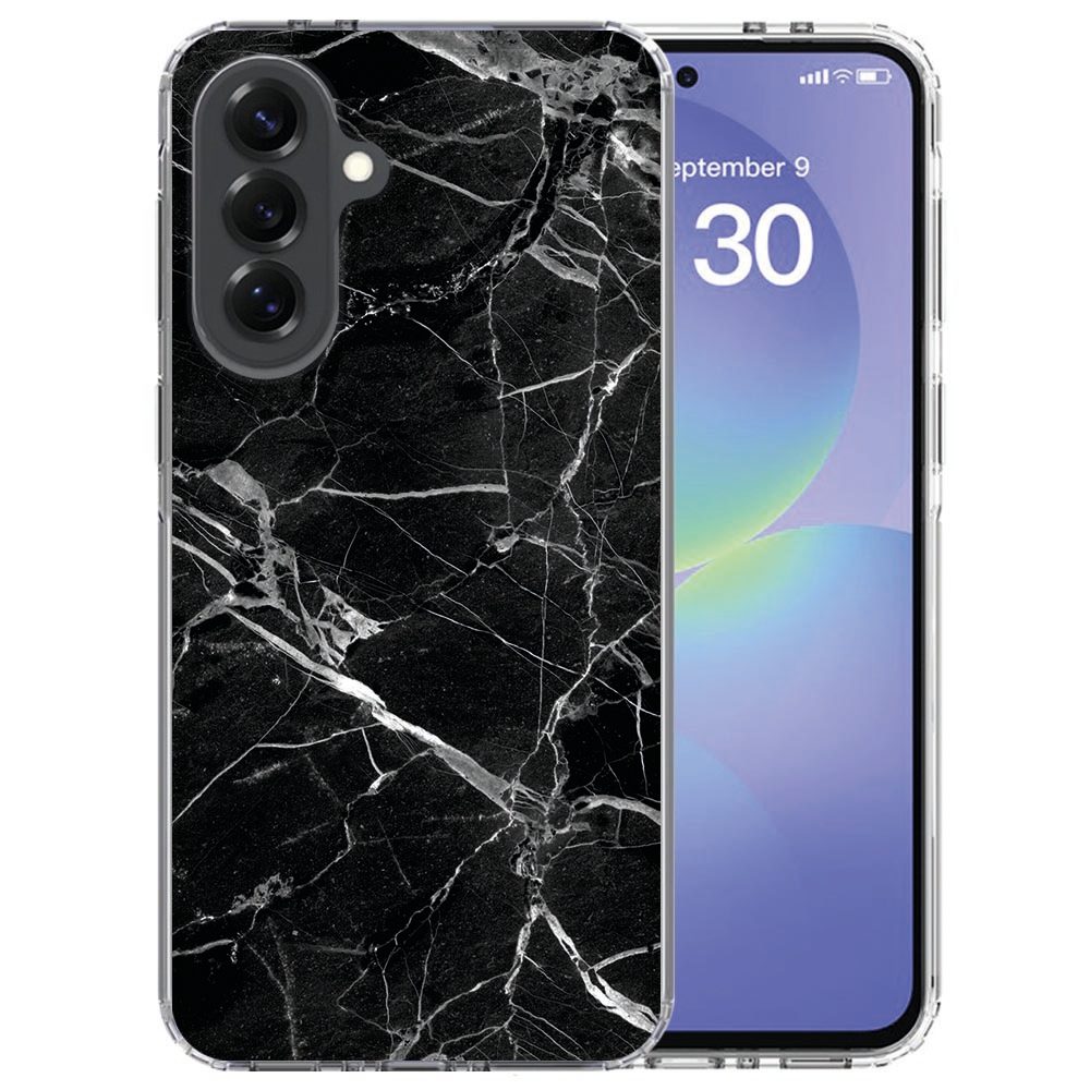 Samsung Galaxy A37 TPU hoesje Marmer Zwart, achteraanzicht met donkere marmerprint