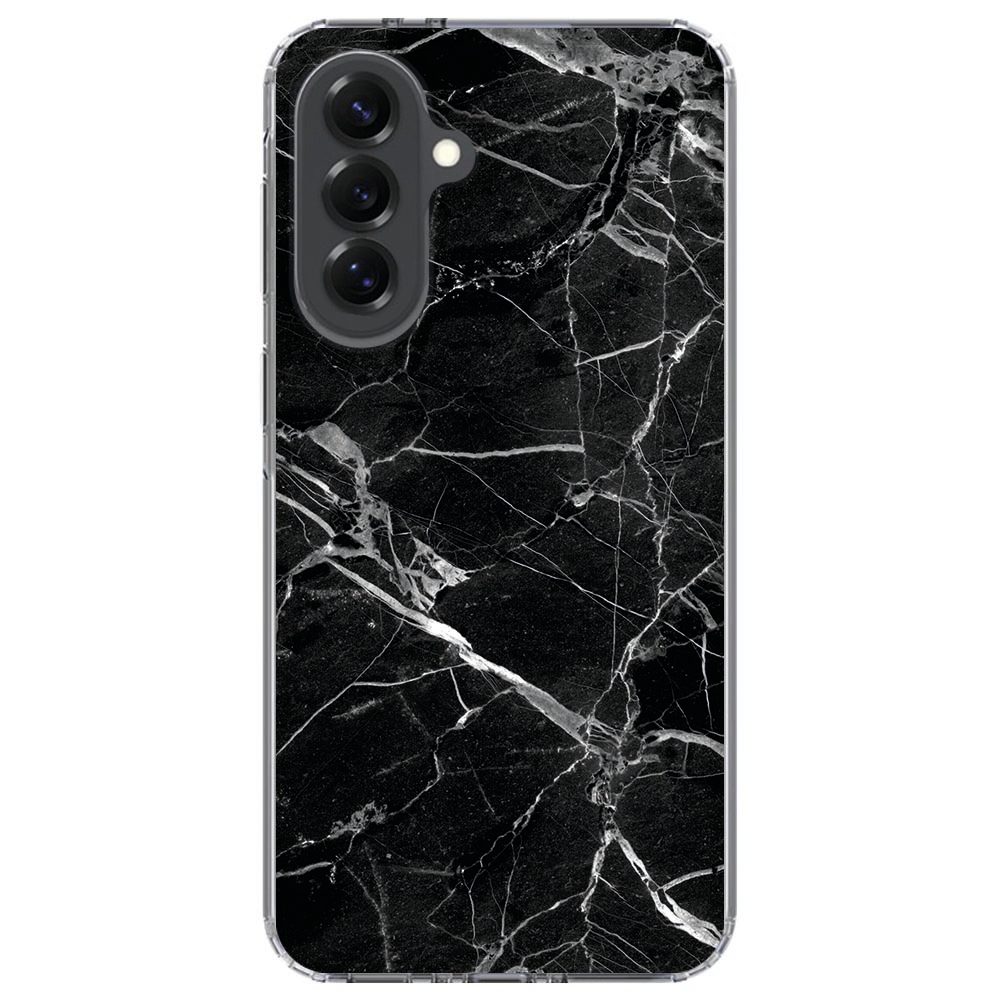 Zijkant van het Marmer Zwart hoesje om een Samsung Galaxy A37 met transparante rand