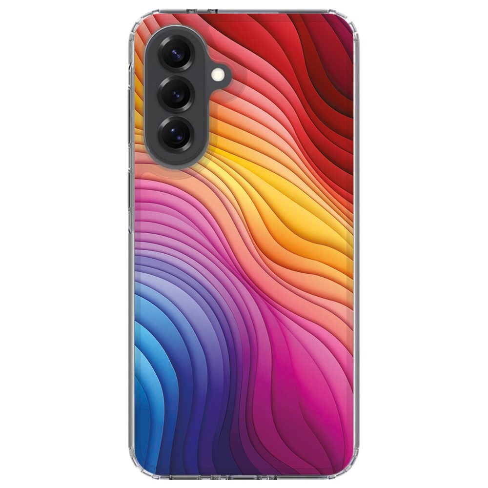 Regenboog hoesje op Samsung Galaxy A37, vooraanzicht met opstaande schermrand