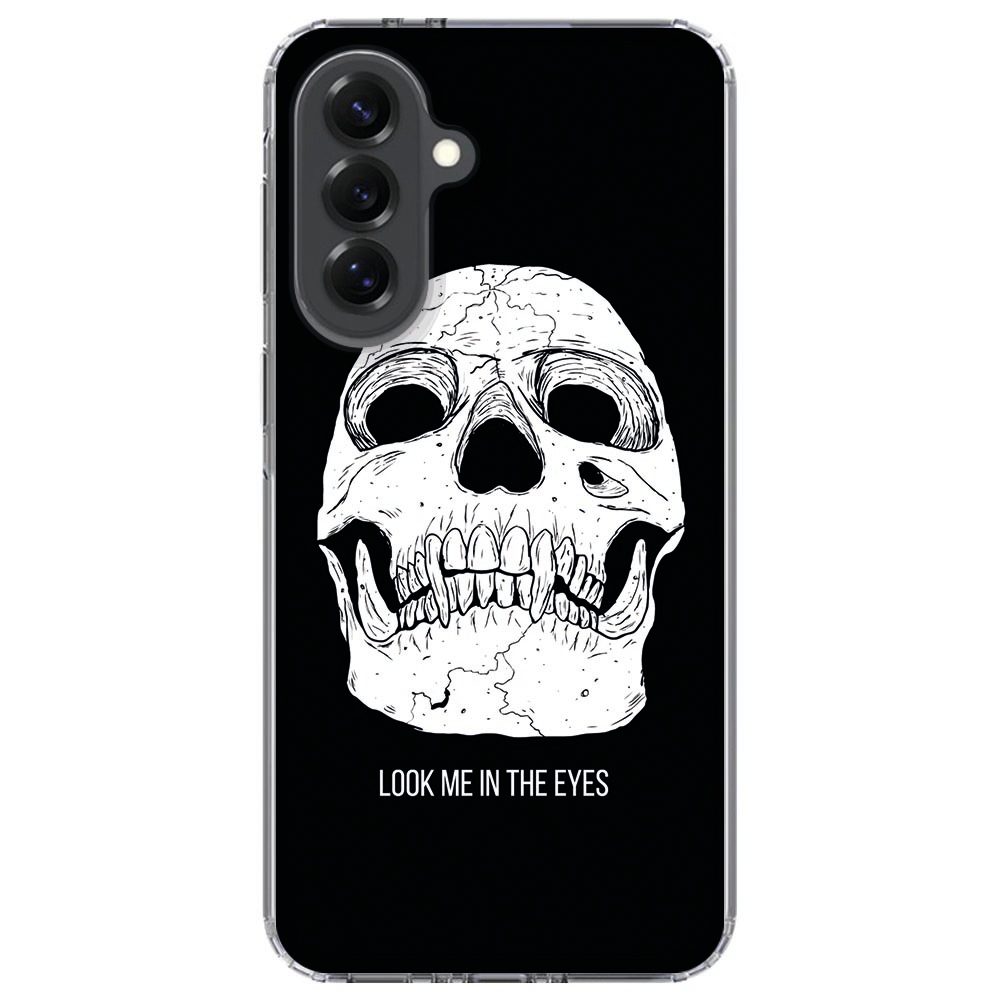 Skull Eyes hoesje om Samsung Galaxy A37, schuin aanzicht met camera-uitsparing