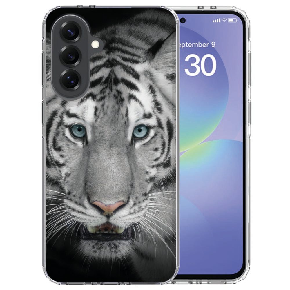 Samsung Galaxy A37 TPU hoesje met Tijger design in zwart en grijs, achterzijde