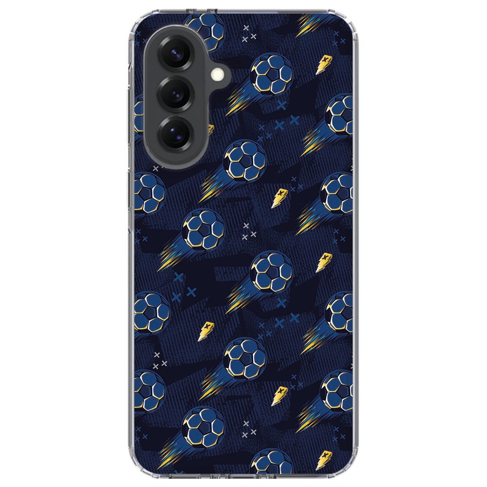 Samsung Galaxy A37 Voetbal hoesje schuin gefotografeerd met vrije USB-C poort