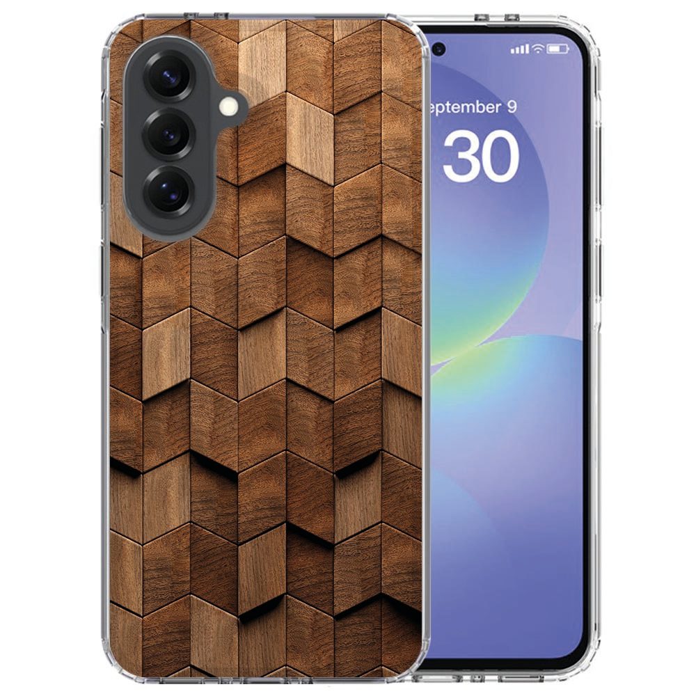 Wooden Cubes blokjespatroon in bruintinten op een Samsung Galaxy A37 hoesje