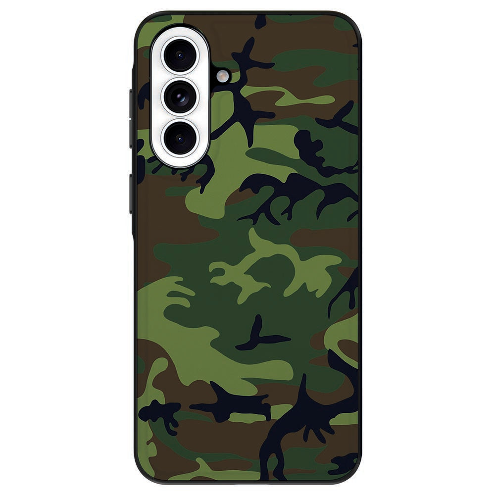 Samsung Galaxy A57 Telefoonhoesje Army Dark achterkant camouflage print.