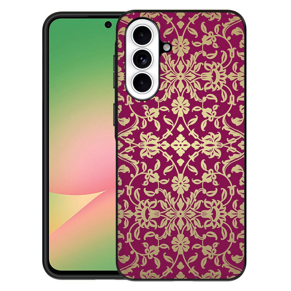Samsung Galaxy A57 Beschermhoes Barok Pink barokdesign zwart zijkanten vooraanzicht.
