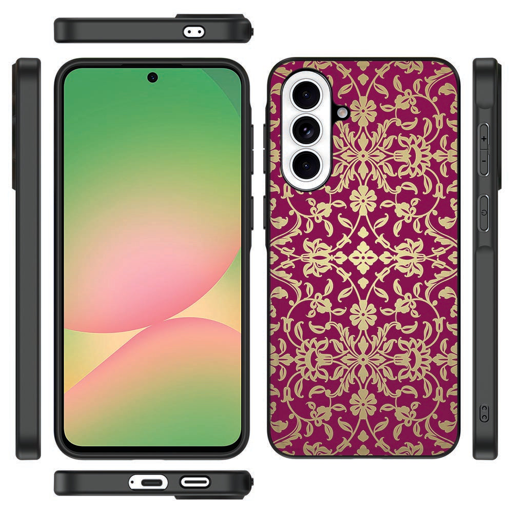 Samsung Galaxy A57 Beschermhoes Barok Pink TPU hoesje zwart stijlvolle print detail.