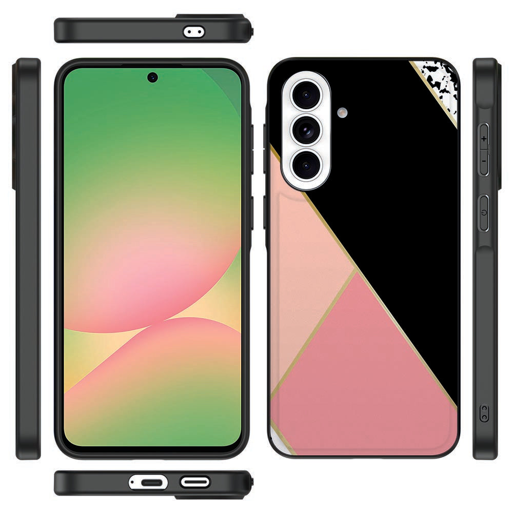 Samsung Galaxy A57 Back Cover Black Pink Shapes Vooraanzicht detail.