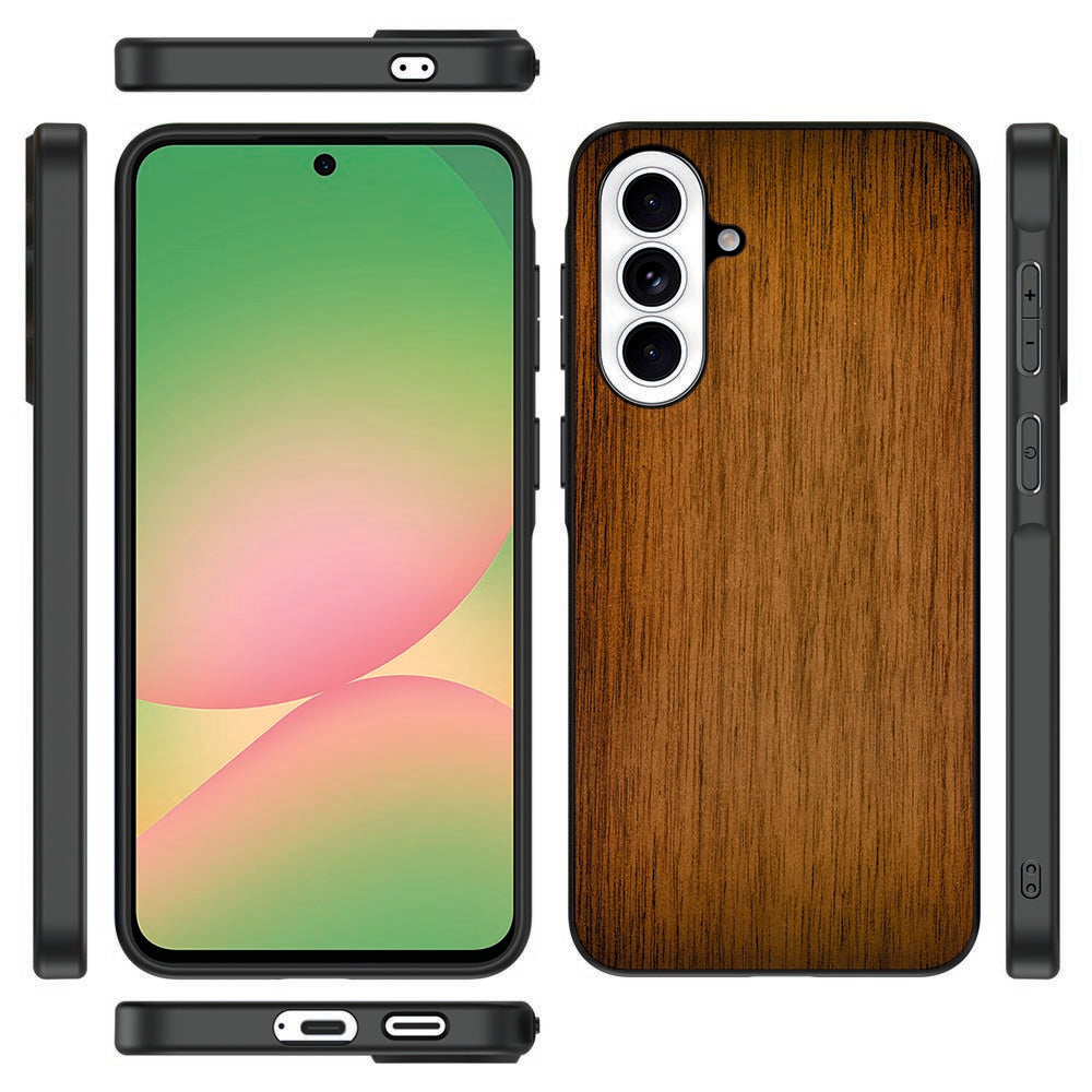 Samsung Galaxy A57 TPU Hoesje Donker Hout Vooraanzicht.