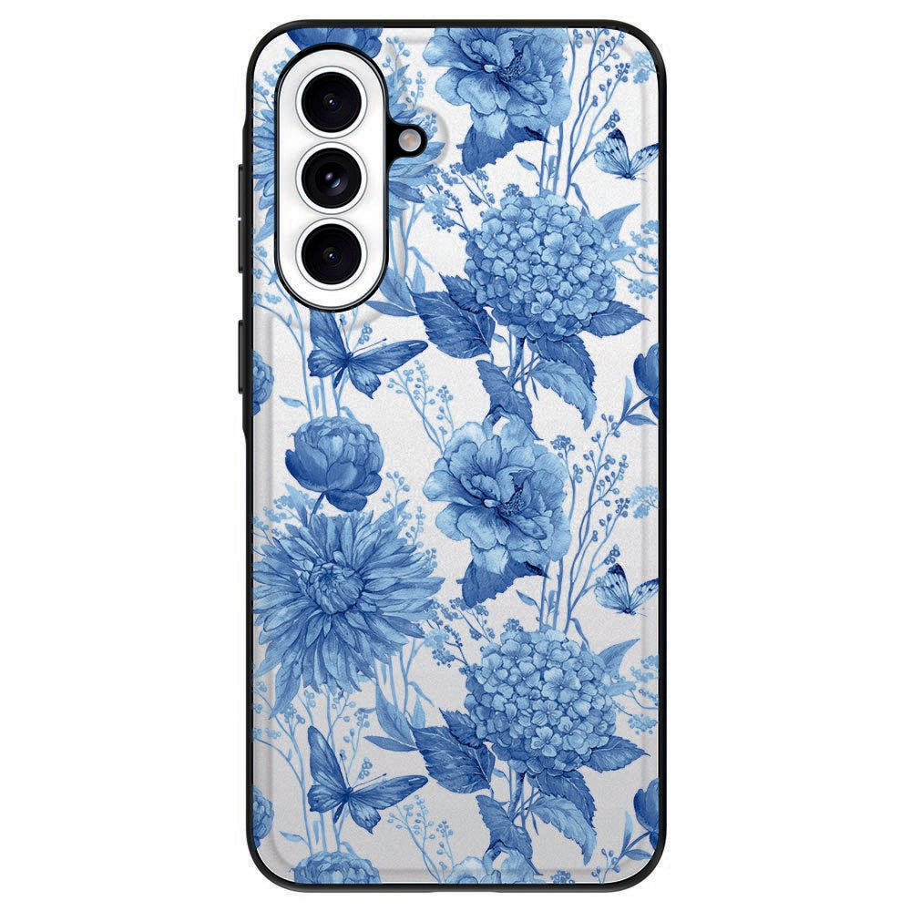 Samsung Galaxy A57 Flowers Blue Back Cover bloemenprint detail.