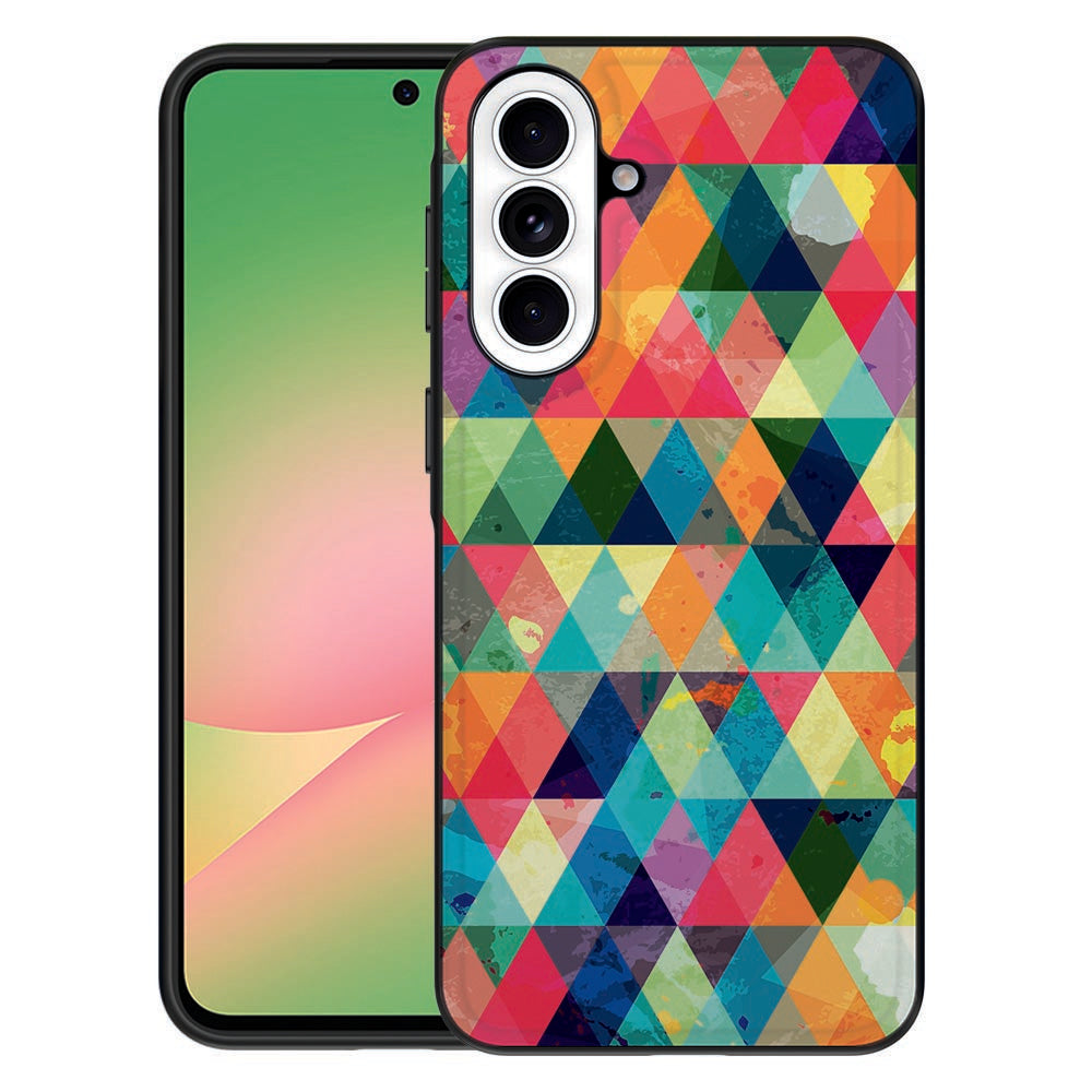 Samsung Galaxy A57 Back Cover Geruit kleurrijke geometrische print vooraanzicht.