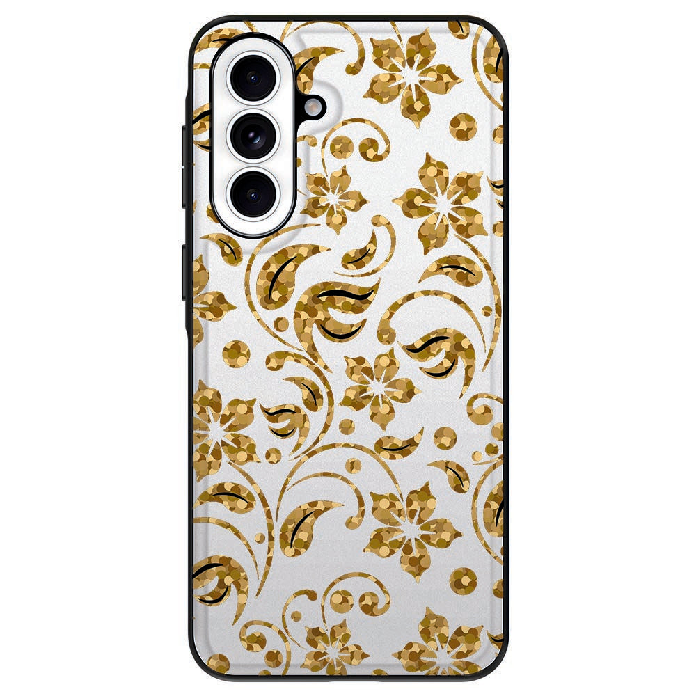Samsung Galaxy A57 Gouden Bloemen Backcover Hoesje Designprint Detail.