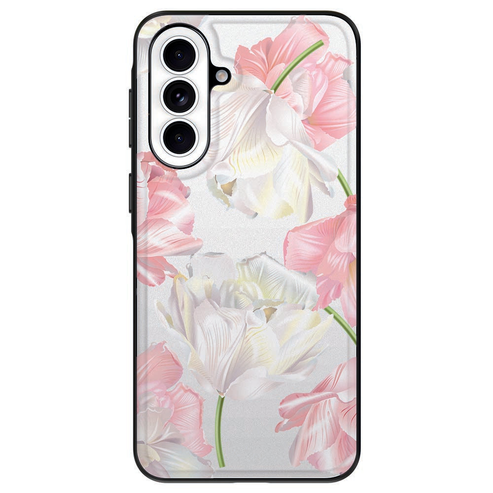Samsung Galaxy A57 Beschermhoes Lovely Flowers design bloemen op matte achtergrond achteraanzicht.