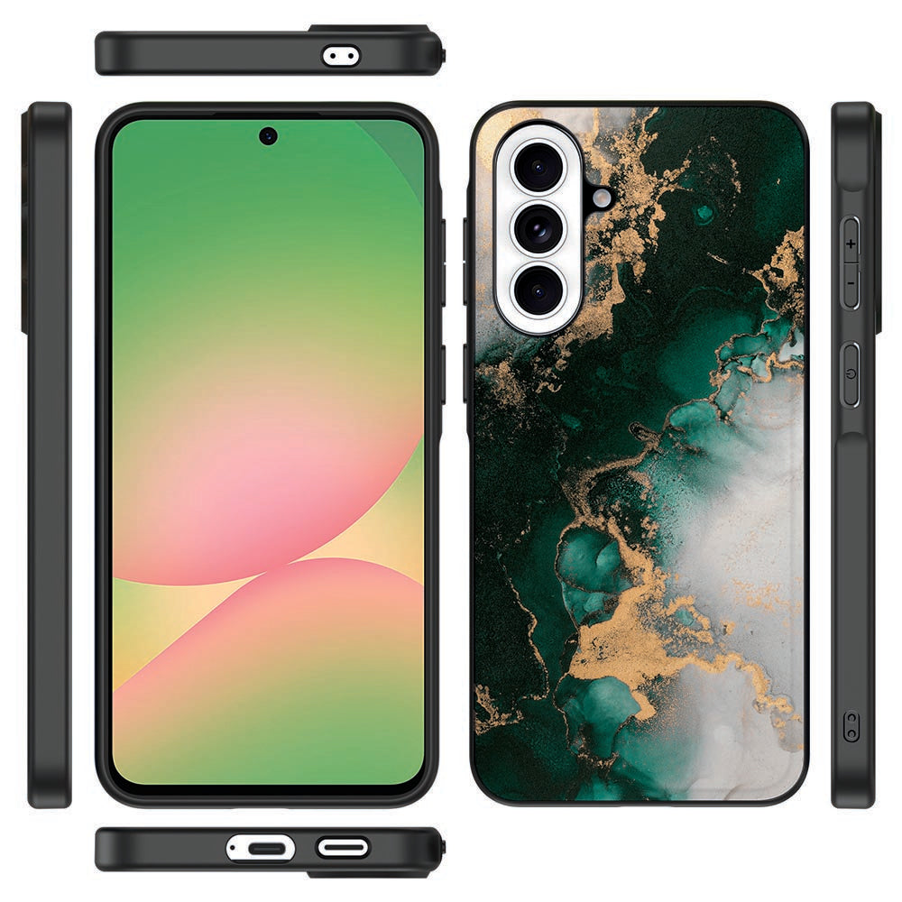 Samsung Galaxy A57 Telefoonhoesje Marmer Groen Aanzicht naast voorkant zijkanten achterkant.